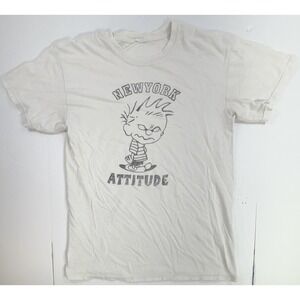 New York Attitude Cartoon Graphic T Shirt Mens Small White Vintage‎ Style